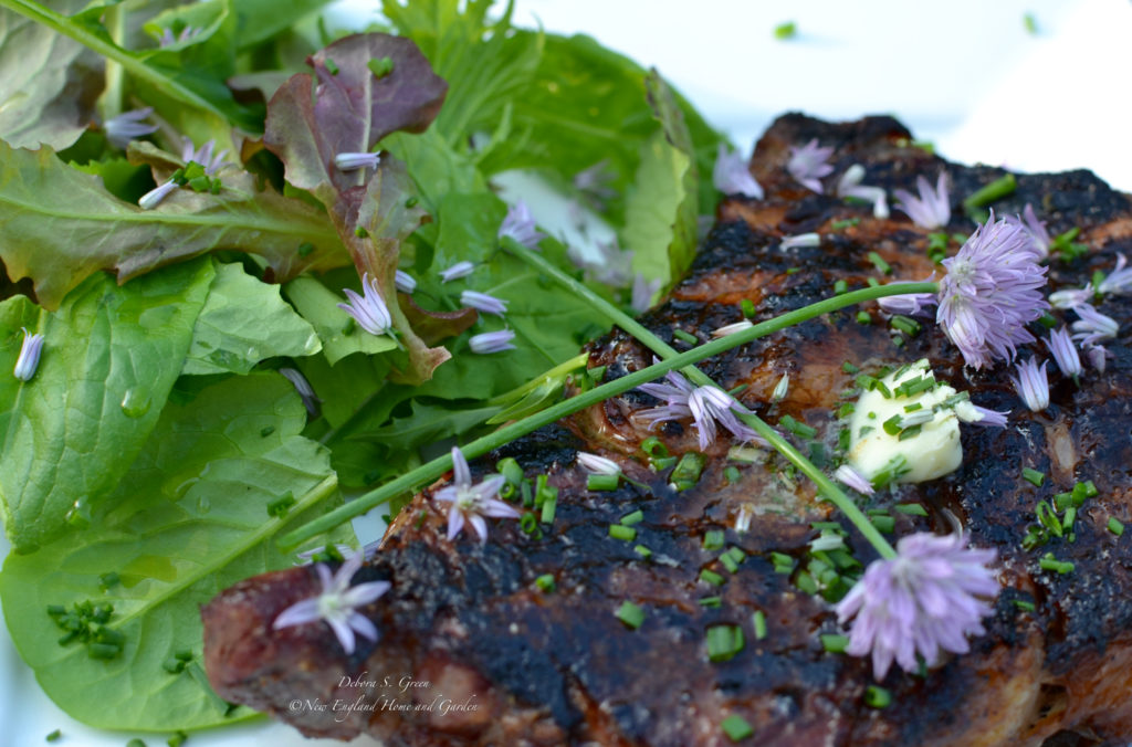 Grilled Ribeye Steak With Chive Blossoms